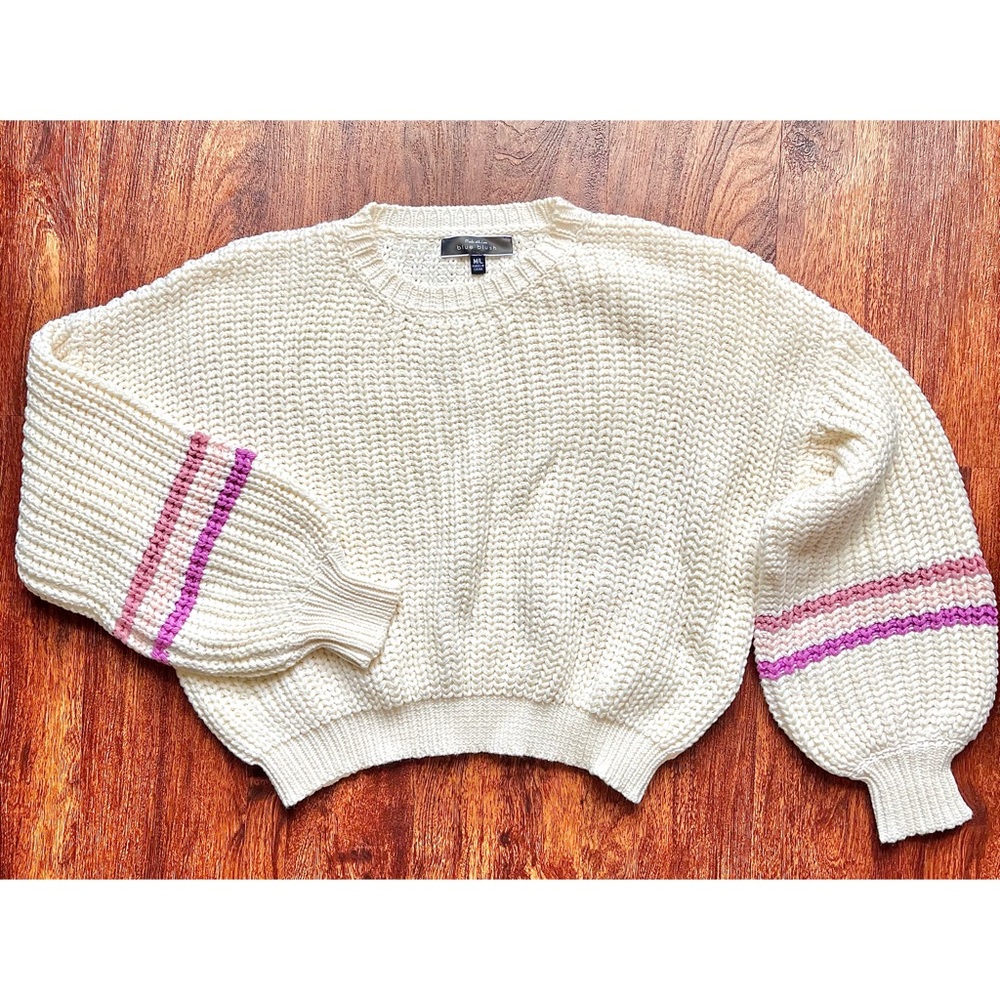 Blue Blush Women’s Oversized Balloon Sleeves Knit Sweater Ivory White Size M/L - Picture 3 of 11